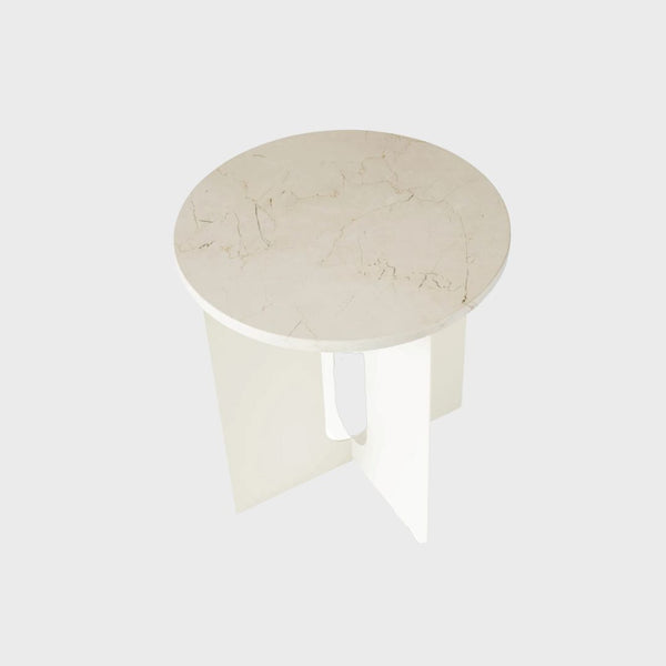 Audo Androgyne Side Table in White Metal with Marble Crystal Rose
