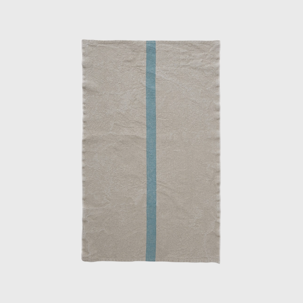 Charvet doudou tea towel aqua linen stripe