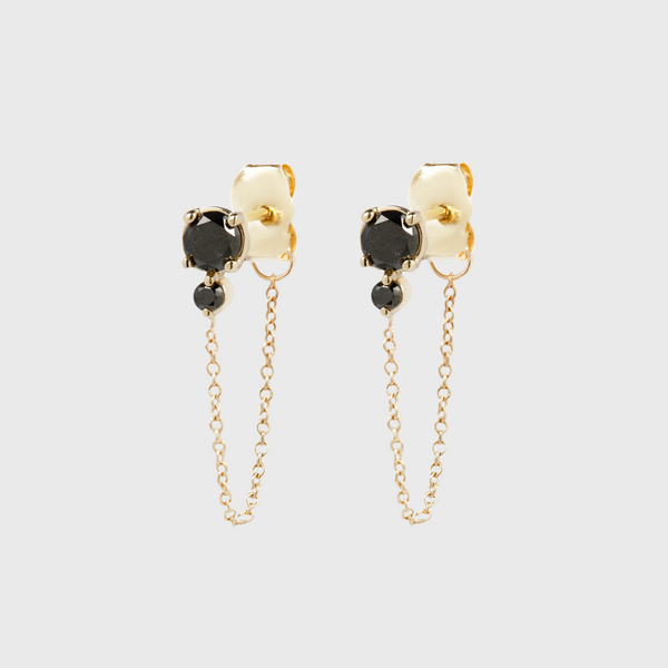 Aili double black diamond chain earrings