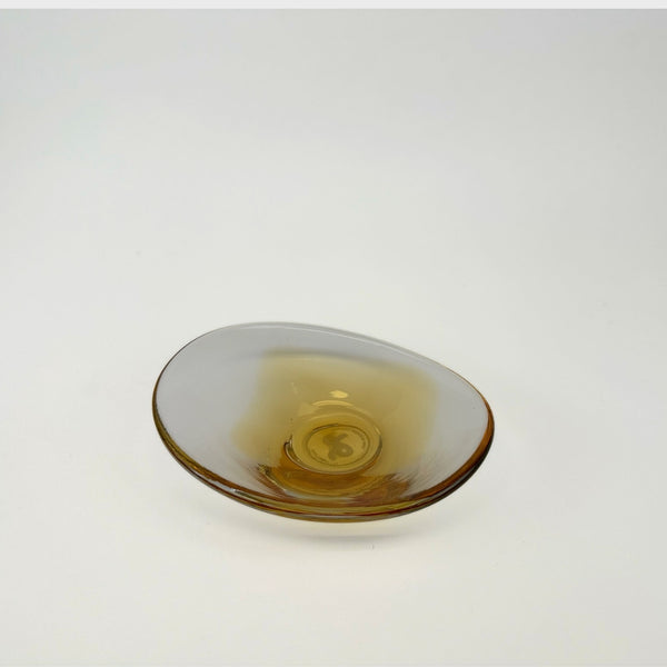 Gary Booker hand blown glass bowl in gold small aerial view