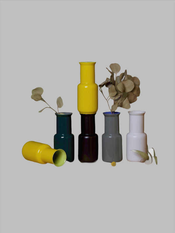 Middle Kingdom Bamboo porcelain vase Yellow and Steel Grey