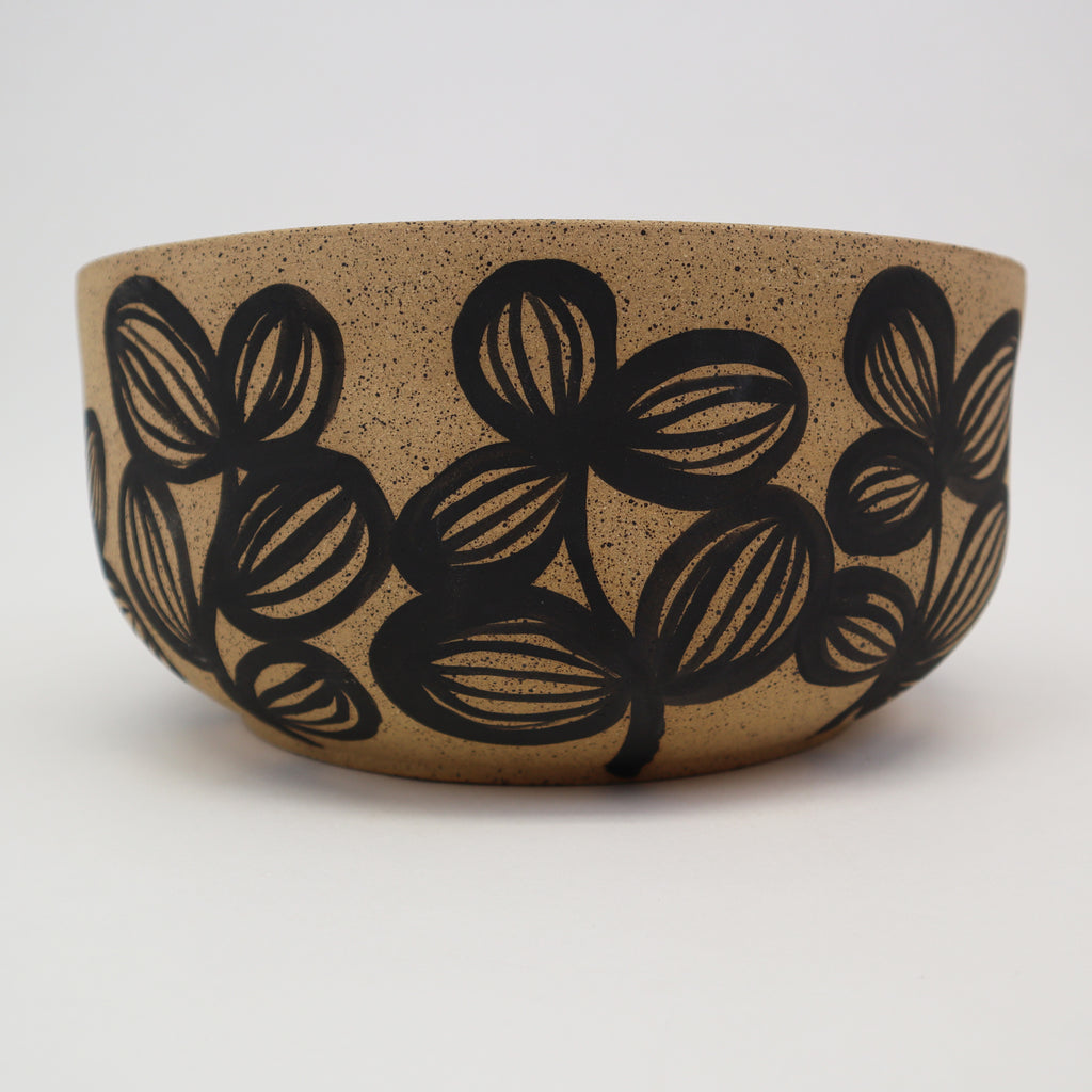 Floral Serving Bowl speckled clay handpainted black collaboration between Lotta Jansdotter and Lauren of MCFBK