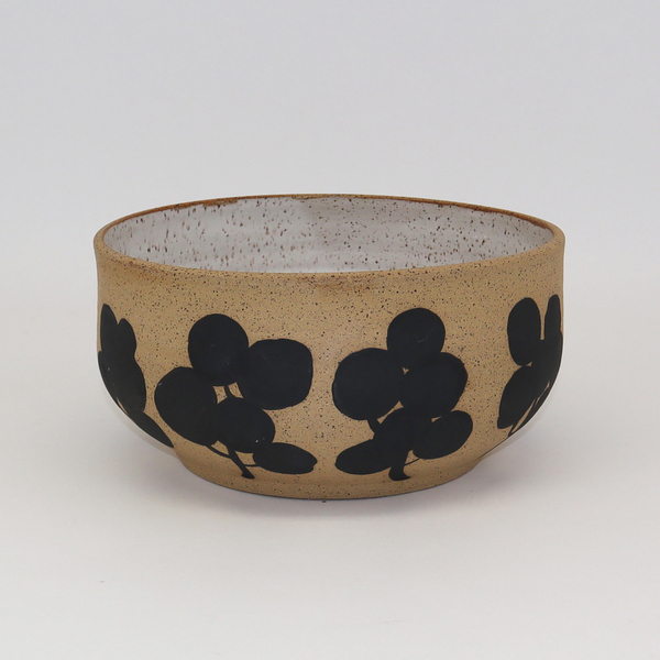 Floral Serving Bowl speckled clay handpainted black collaboration between Lotta Jansdotter and Lauren of MCFBK