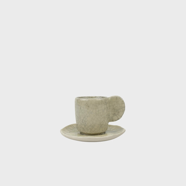 Jars Ceramist's Dashi saucer with cup in white quartz craquele