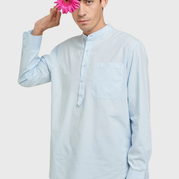 moismont chemise no 596 khaki cotton shirt with 3/4 down opening mother of pearl buttons single breast pocket