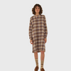 Moismont robe ninon 709 tunisian collar soft brushed cotton in beige plaid with violet accent warm weather essential