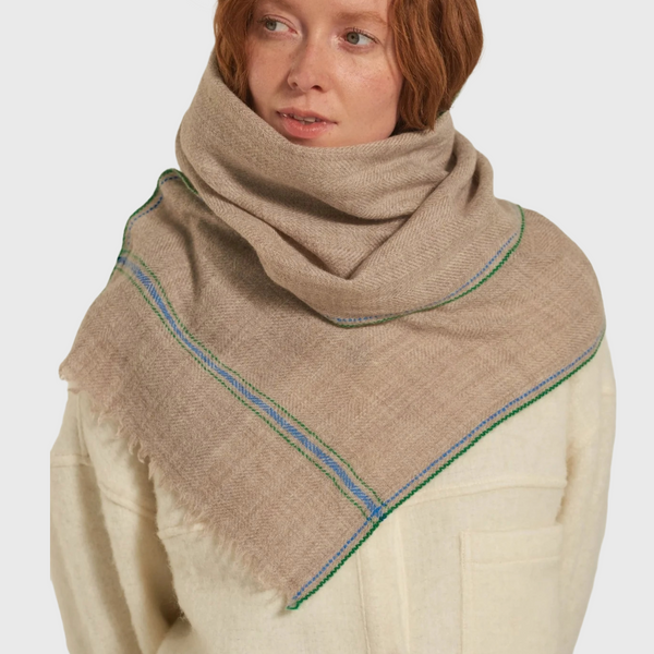 Echarpe 697 scarf moismont grey wool green blue stripes winter essential warm