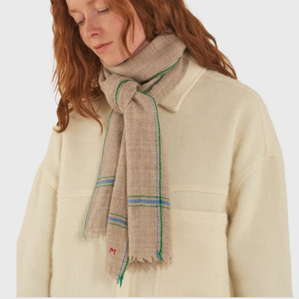 Echarpe 697 scarf moismont grey wool green blue stripes winter essential warm