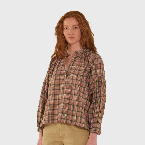 Louise Blouse No 708 Moismont puffed sleeve pink check