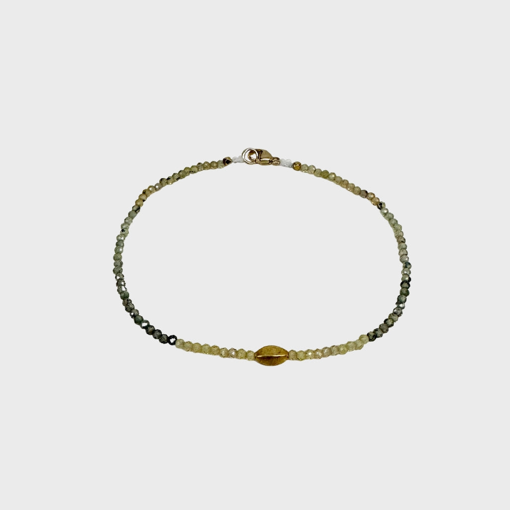 Multicolor beaded sapphire bracelet with single gold bead and clasp