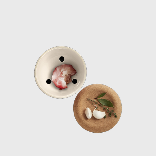 Emile Garlic pot with cork lid ceramic cream