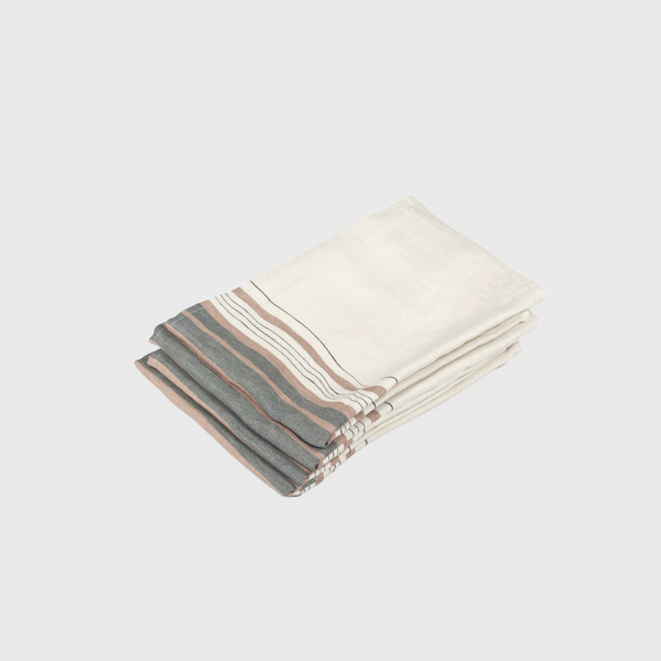 libeco gypsum napkins linen with old rose, black and sage stripes