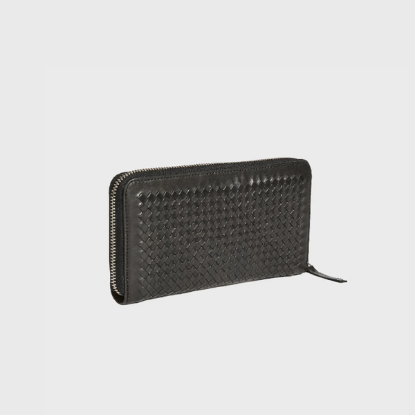 dragon diffusion woven interlaced zip wallet large black