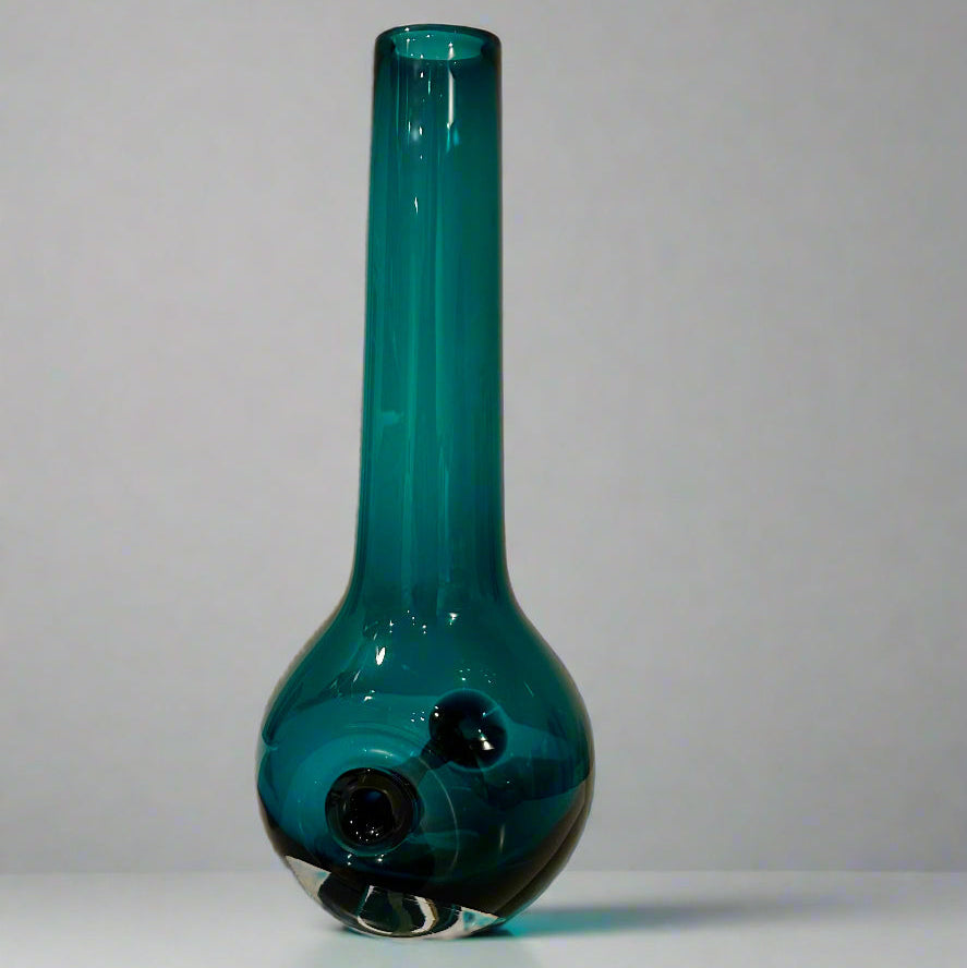 Teal handblown glass bottle vintage