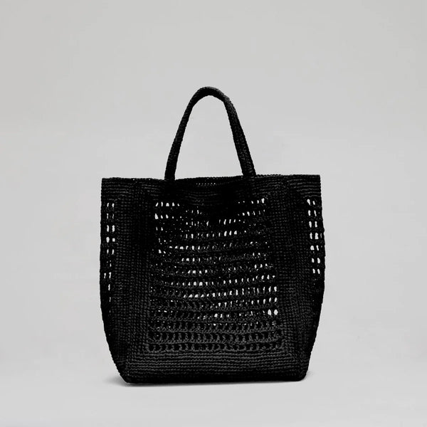 Maison N.H. anabelle vertical bag natural rafia woven fibers tan and black