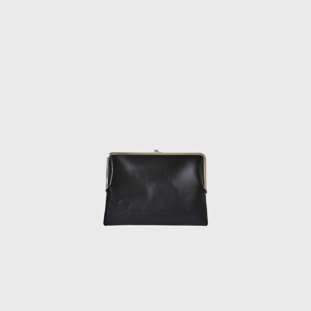 Gama Coin or Card wallet purse sakura waqs handmade in Japan black smooth leather brass hardware