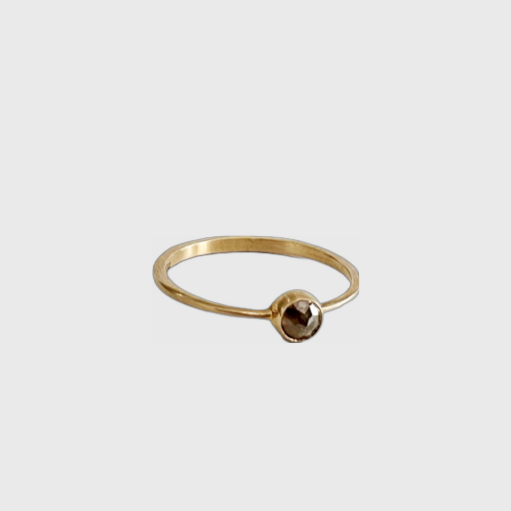Margaret solow grey diamond round baguette ring 14k gold handmade simple elegant jewelry