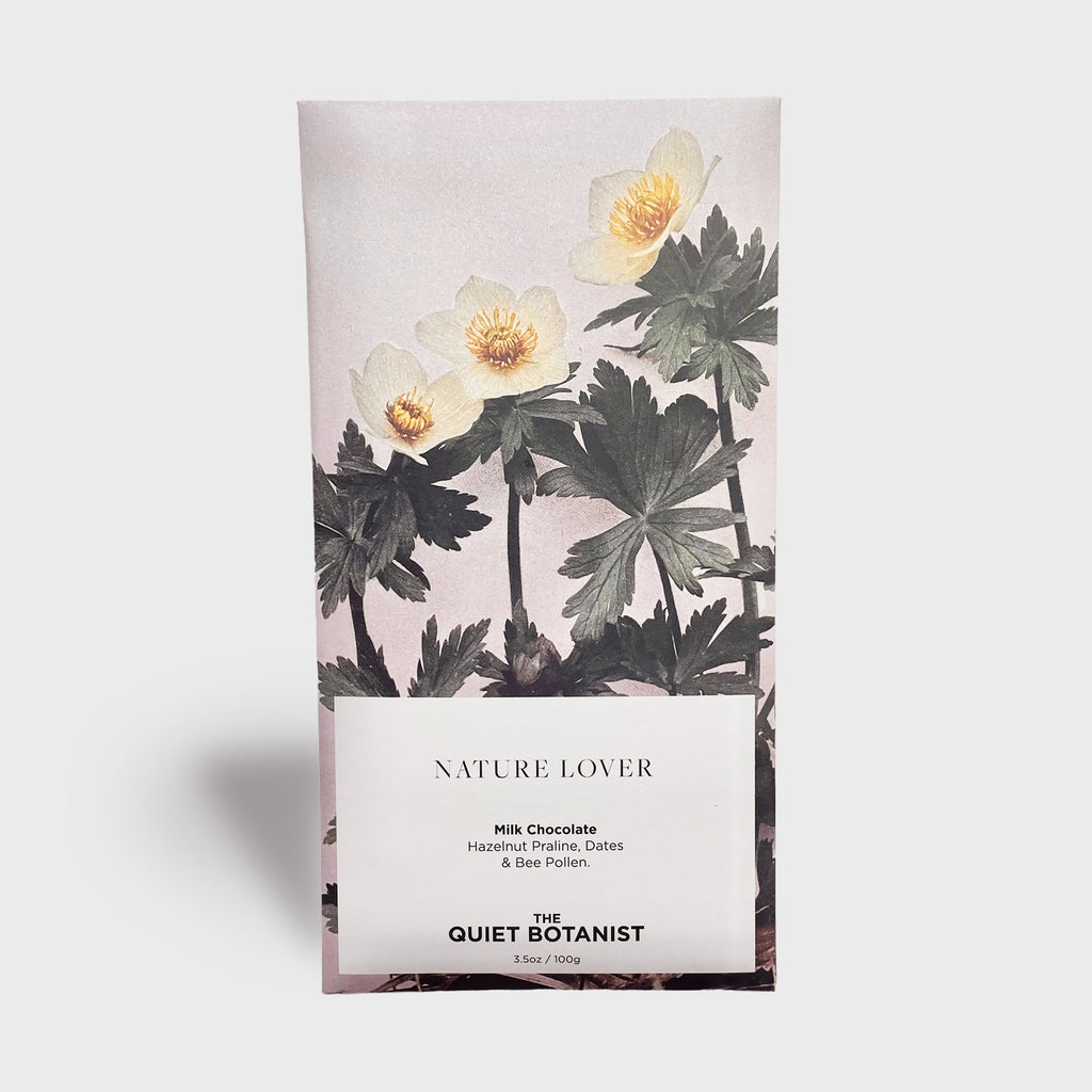 The Quiet Botanist Nature Flower Chocolate bar milk chocolate Hazelnut, praline,  dates, bee pollenmade in the USA