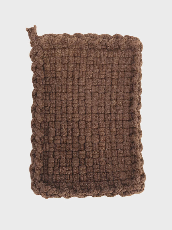 handmade house pot holder chocolate brown