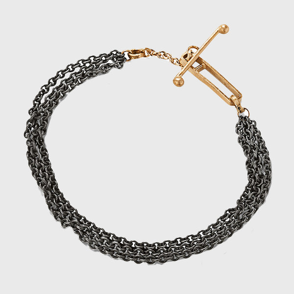 handmade NYC 14 k gold toggle oxidized chain