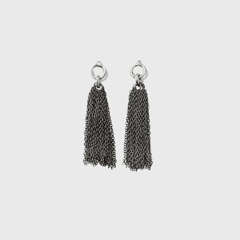 oxidized tassel sterling silver post handmade NYC