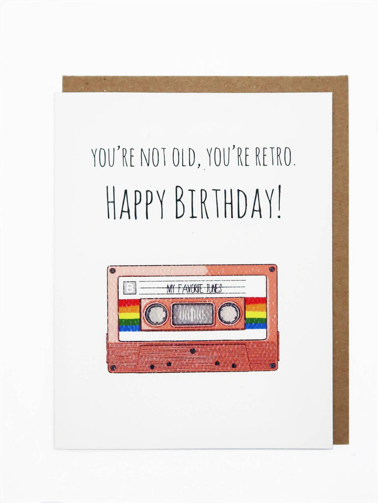 noted by copine retro birthday card with cassette tape