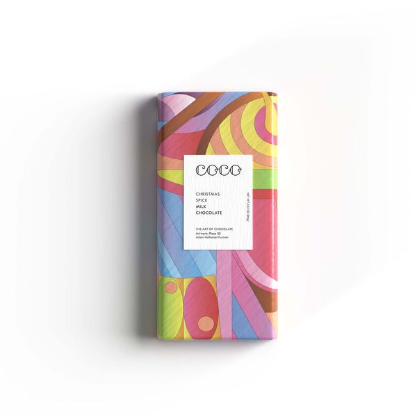 Coco Chocolatier Christmas Spice Cinnamon, Cardamon, Nutmeg, Star Anise, Cloves, allspice 40% milk chocolate