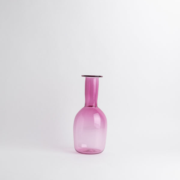 bottle, pink glass, bow glass works