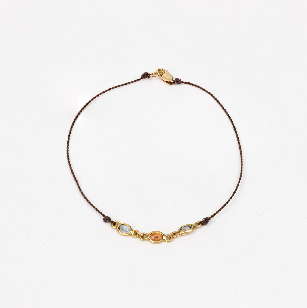 triple sapphire chord bracelet, Margaret solow simple elegant jewelry 14k gold handmade