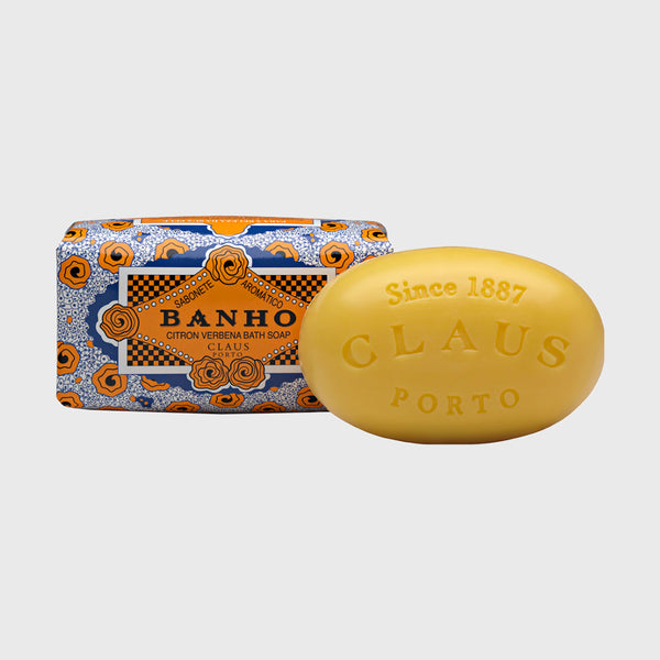 Claus Porto banho citron verbena soap Lemon, orange, grapefruit, verbena Lavender, rosemary, mint, basil Musk, vanilla Made in Portugal. 