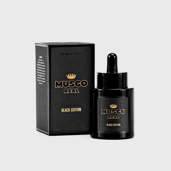 claus porto Bergamot, lemon, juniper berries Cacao, nutmeg, cardamom Vetiver, patchouli, cedar, tonka bean Made in Portugal musgo real beard oil black edition
