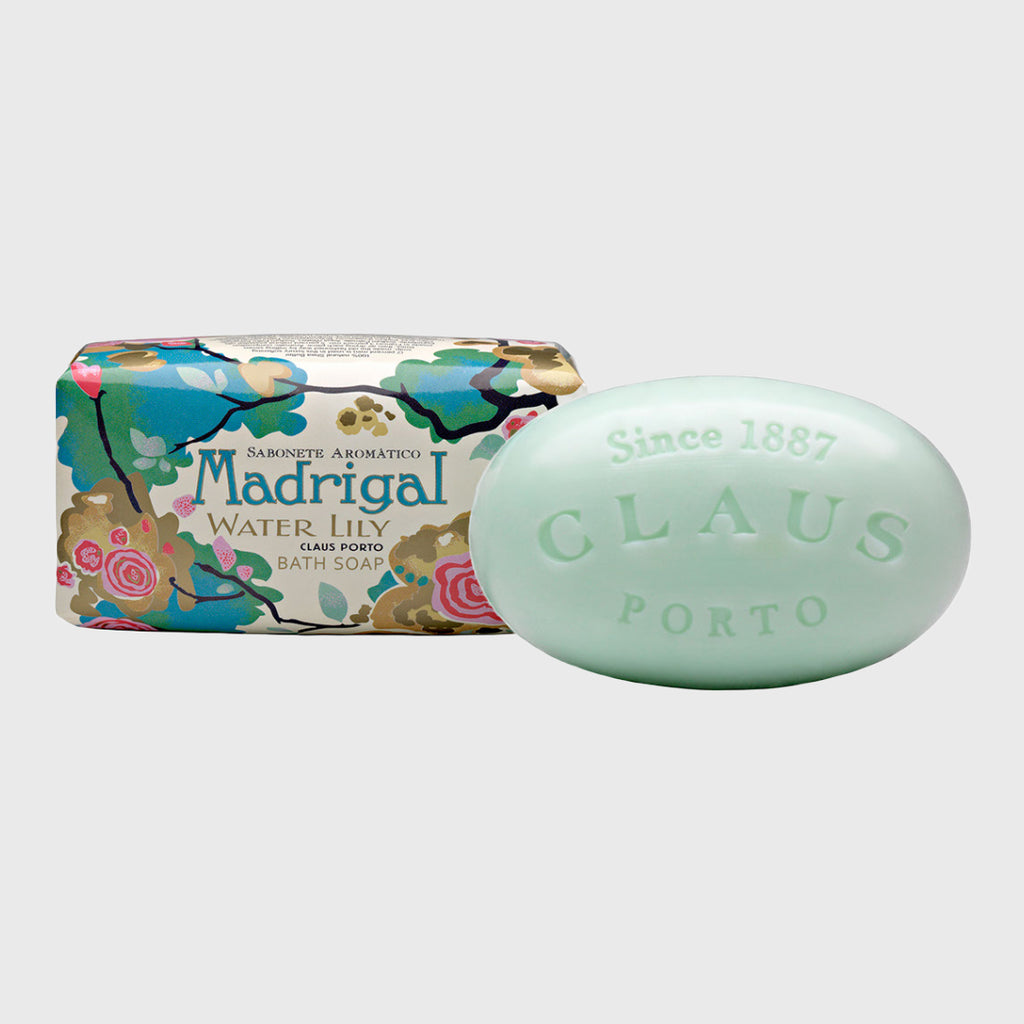 Rose, heliotrope, tarragon, mandarin Lilac, cinnamon, lily of the valley, jasmine, honeysuckle Hyacinth, vanilla, lotus blossom  Made in Portugal hand soap madrigal water lily bath soap claus porto