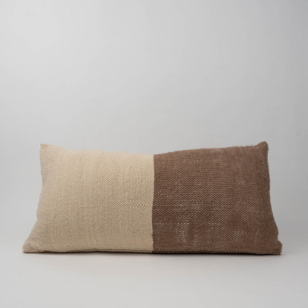Neem Onir Lumber pillow woven natural brown and white pillow wool and merino made in india