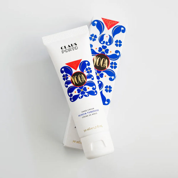 Voga hand cream claus porto Orange blossom, green leaves Almond blossom, mimosa, tuberose Tonka bean, benzoin, vanilla, musk Made in Portugal.