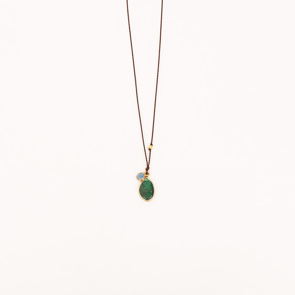 Margaret Solow Emerald Aquamarine Necklace Gold Handmade in Santa Monica California Jewelry