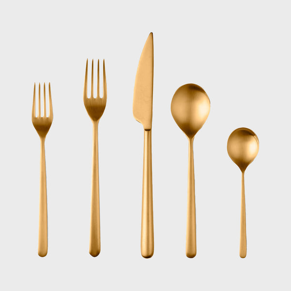 Linea Flatwear gold stainless steel ice matte finish made in italy